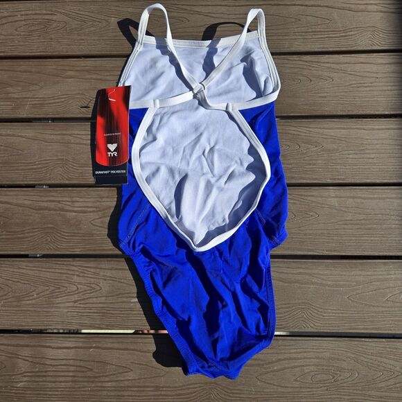 TYR Durafast Women Royal Blue/white Ringback Fit  1pc Swimsuit -  Sz 28  New - Picture 2 of 4
